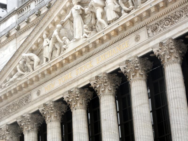 The carved stone facade of the New York Stock Exchange